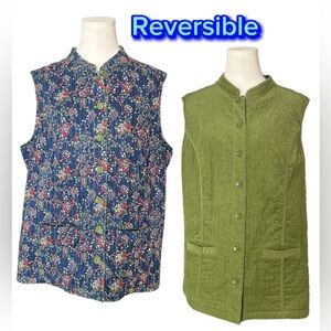 CJ Banks Reversible Floral and Green Vest Women Double-Sided size 1X (A22)‎
